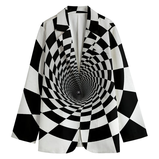 Black And White Hypnotic Illusion Print Women's Cotton Blazer