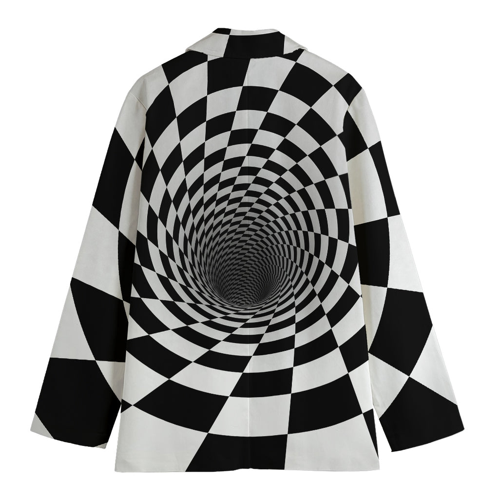 Black And White Hypnotic Illusion Print Women's Cotton Blazer