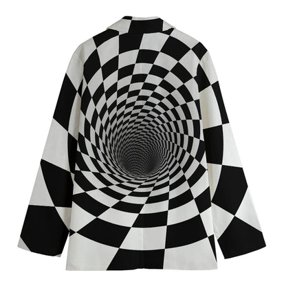 Black And White Hypnotic Illusion Print Women's Cotton Blazer