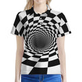 Black And White Hypnotic Illusion Print Women's Polo Shirt