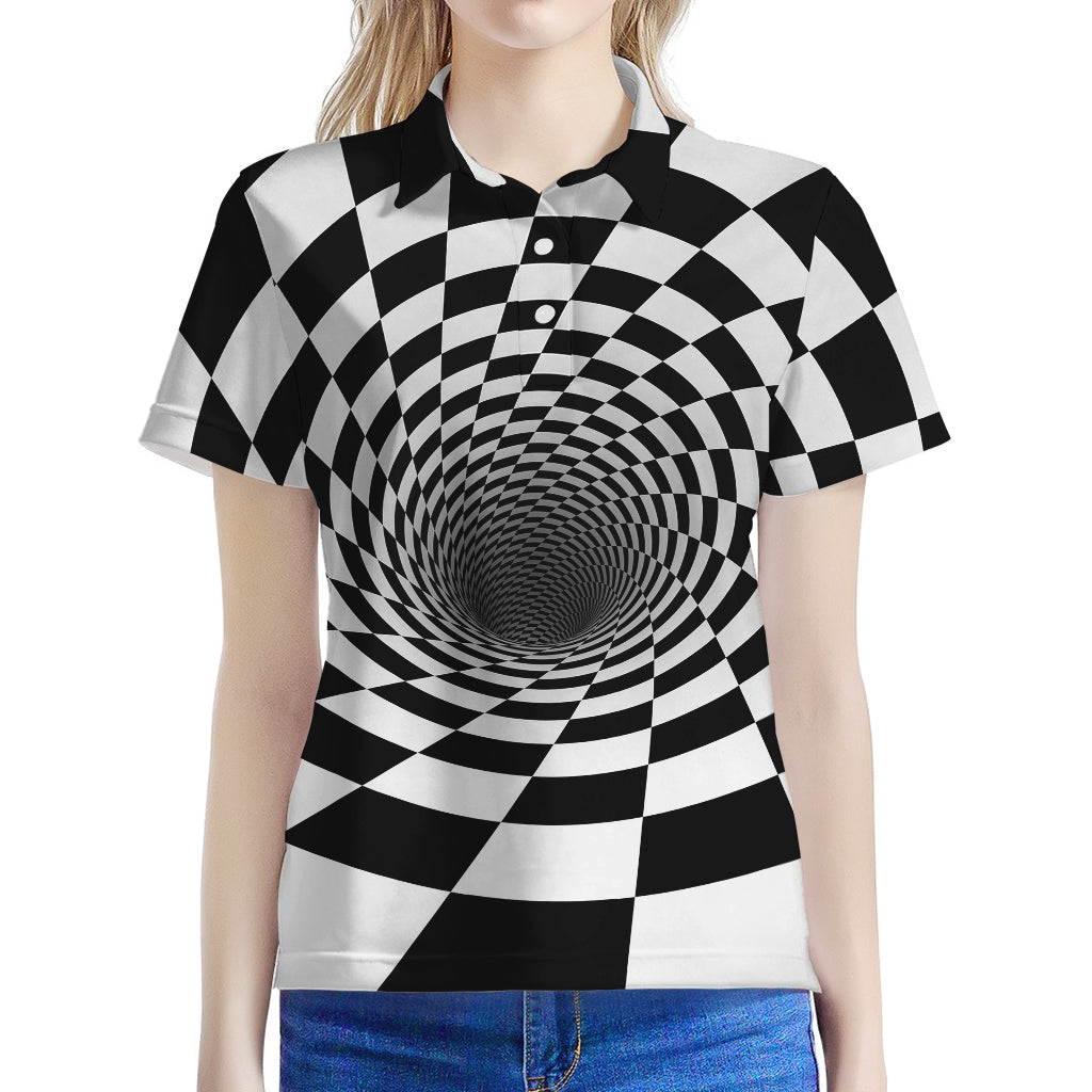 Black And White Hypnotic Illusion Print Women's Polo Shirt