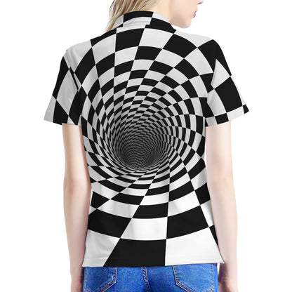 Black And White Hypnotic Illusion Print Women's Polo Shirt