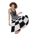 Black And White Hypnotic Illusion Print Sleeveless Knee Length Dress
