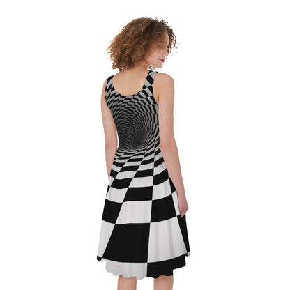 Black And White Hypnotic Illusion Print Women's Sleeveless Dress