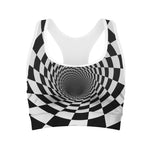 Black And White Hypnotic Illusion Print Women's Sports Bra