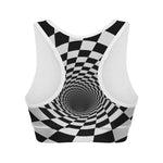 Black And White Hypnotic Illusion Print Women's Sports Bra