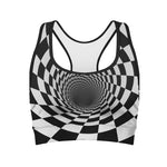 Black And White Hypnotic Illusion Print Women's Sports Bra