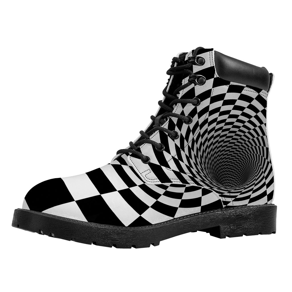 Black And White Hypnotic Illusion Print Work Boots