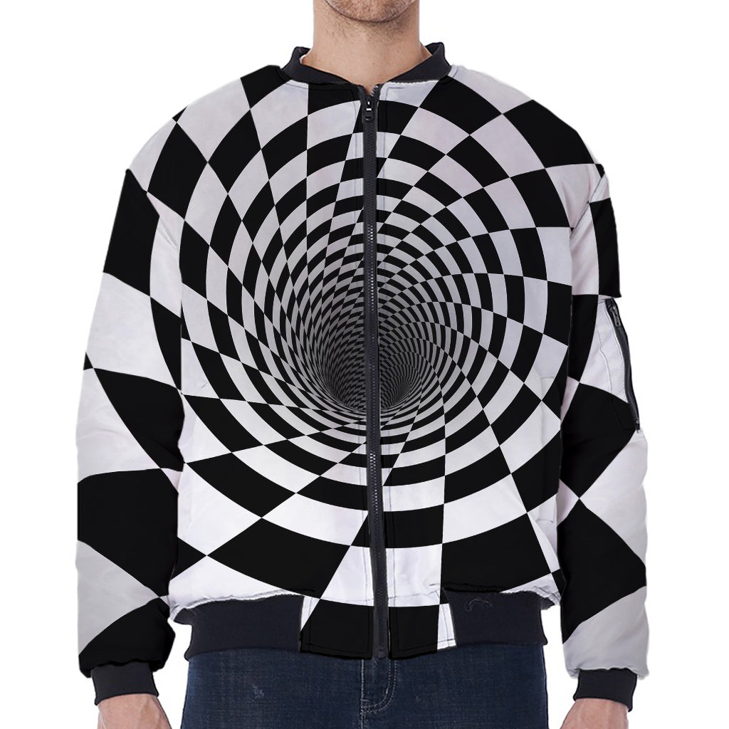 Black And White Hypnotic Illusion Print Zip Sleeve Bomber Jacket