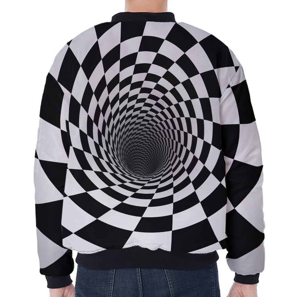 Black And White Hypnotic Illusion Print Zip Sleeve Bomber Jacket