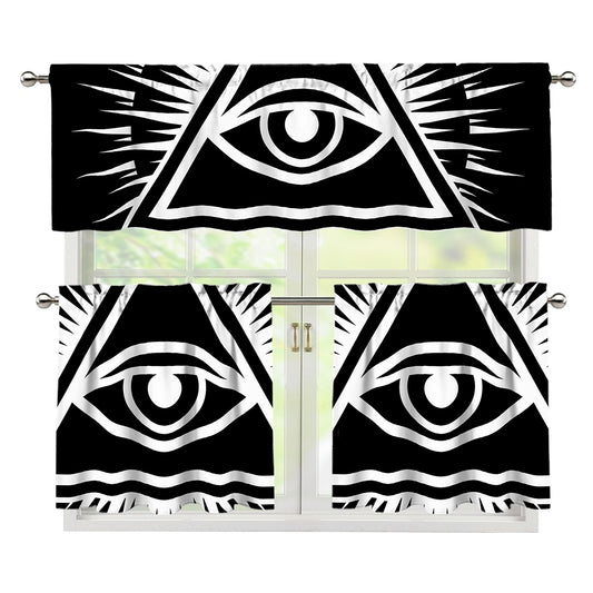 Black And White Illuminati Print 3 Piece Kitchen Curtains