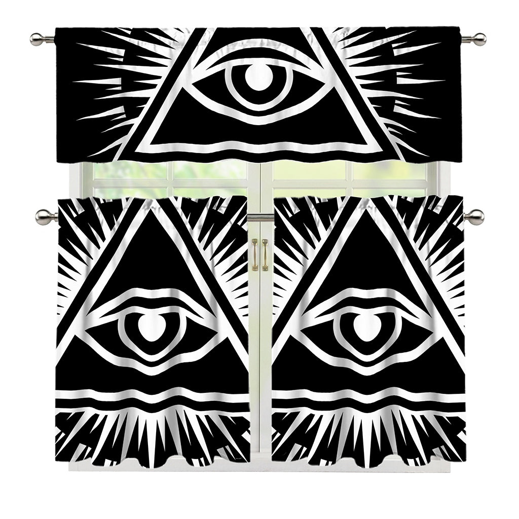 Black And White Illuminati Print 3 Piece Kitchen Curtains