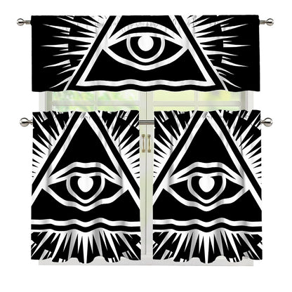 Black And White Illuminati Print 3 Piece Kitchen Curtains