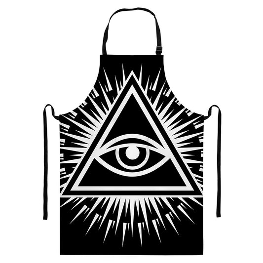 Black And White Illuminati Print Bib Apron With Pocket