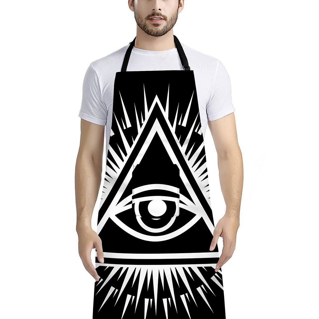 Black And White Illuminati Print Bib Apron With Pocket