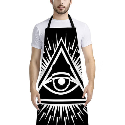 Black And White Illuminati Print Bib Apron With Pocket