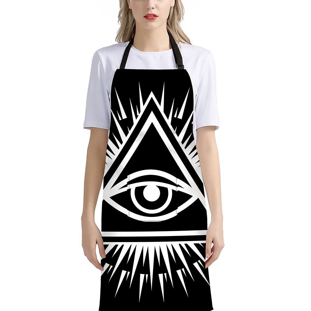 Black And White Illuminati Print Bib Apron With Pocket