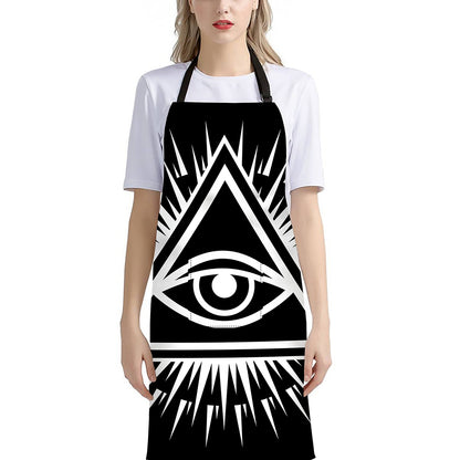 Black And White Illuminati Print Bib Apron With Pocket