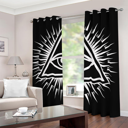 Black And White Illuminati Print Blackout Grommet Curtains