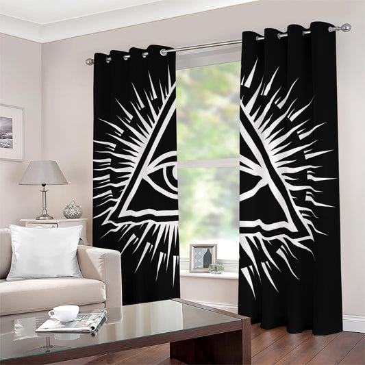 Black And White Illuminati Print Blackout Grommet Curtains