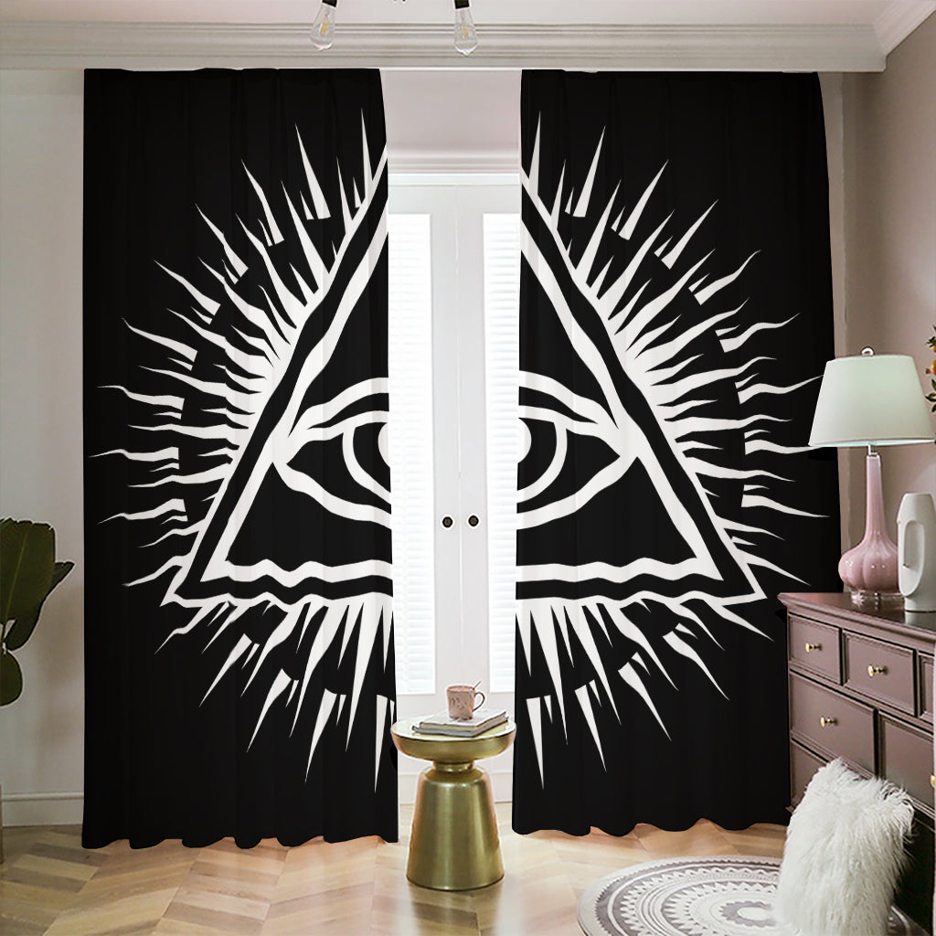 Black And White Illuminati Print Blackout Pencil Pleat Curtains