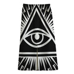 Black And White Illuminati Print Cotton Front Slit Maxi Skirt