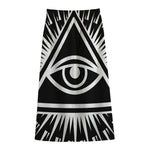 Black And White Illuminati Print Cotton Front Slit Maxi Skirt