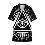 Black And White Illuminati Print Cotton Hawaiian Shirt