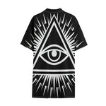 Black And White Illuminati Print Cotton Hawaiian Shirt
