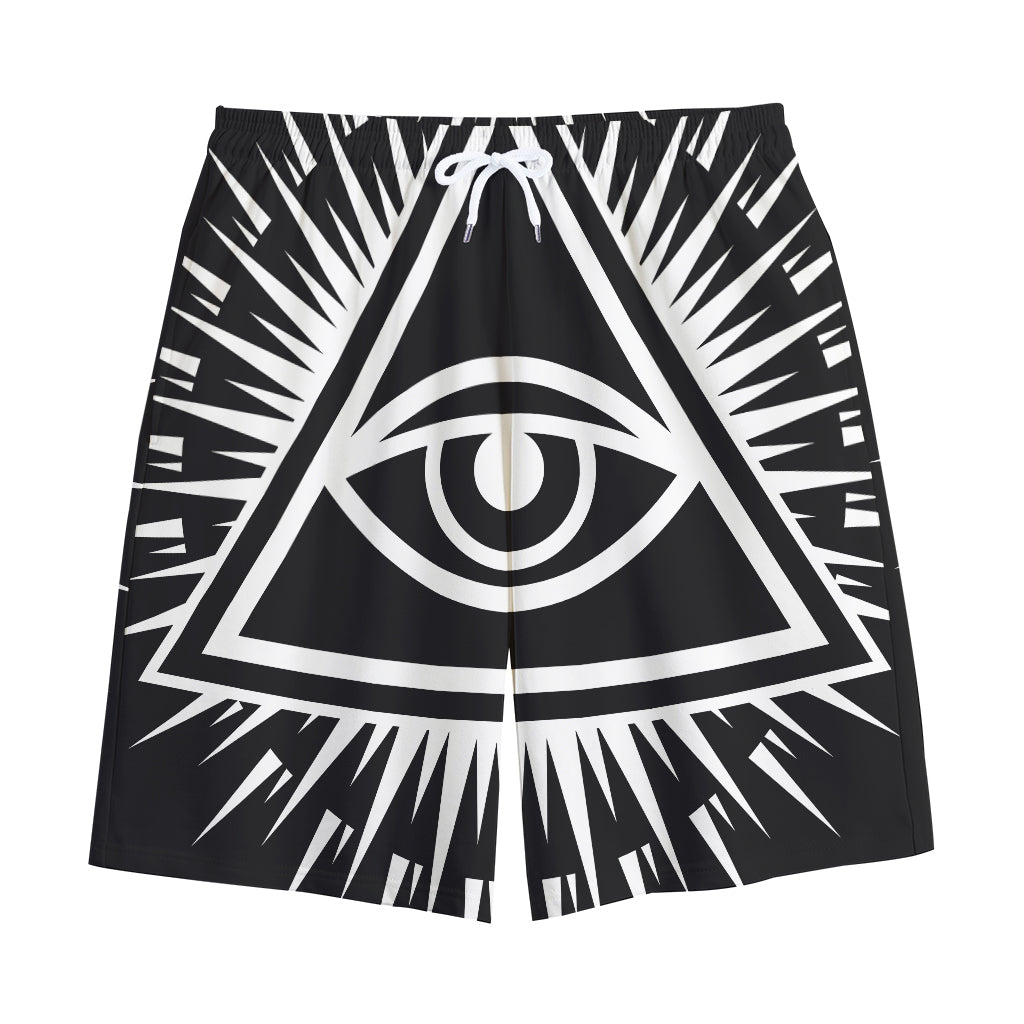 Black And White Illuminati Print Cotton Shorts