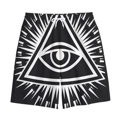 Black And White Illuminati Print Cotton Shorts