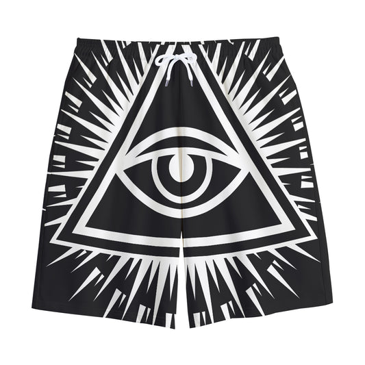 Black And White Illuminati Print Cotton Shorts