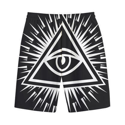 Black And White Illuminati Print Cotton Shorts