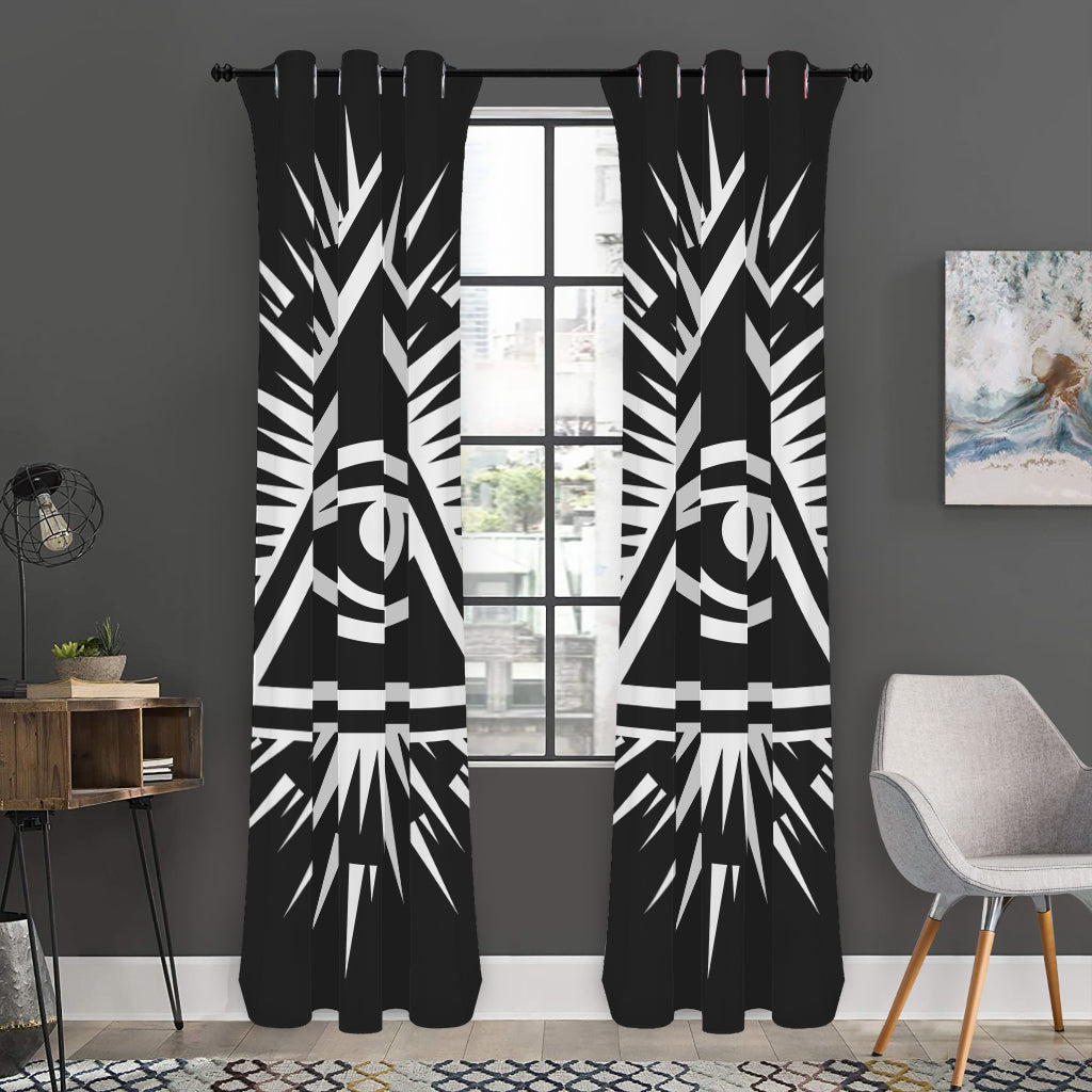 Black And White Illuminati Print Curtain