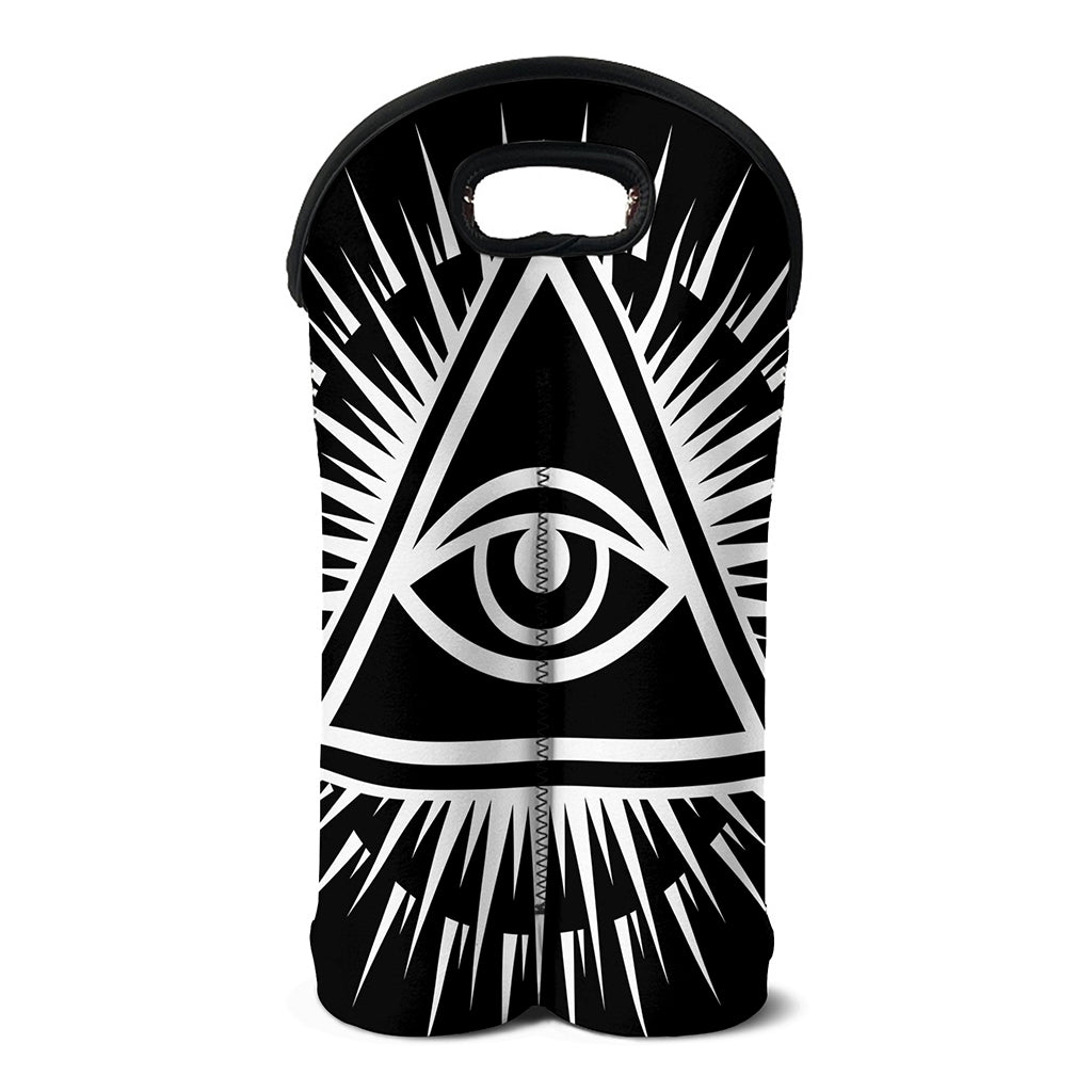 Black And White Illuminati Print Double Neoprene Wine Tote