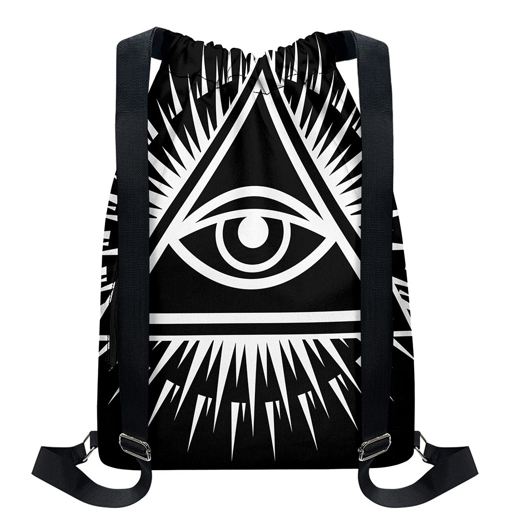 Black And White Illuminati Print Drawstring Backpack