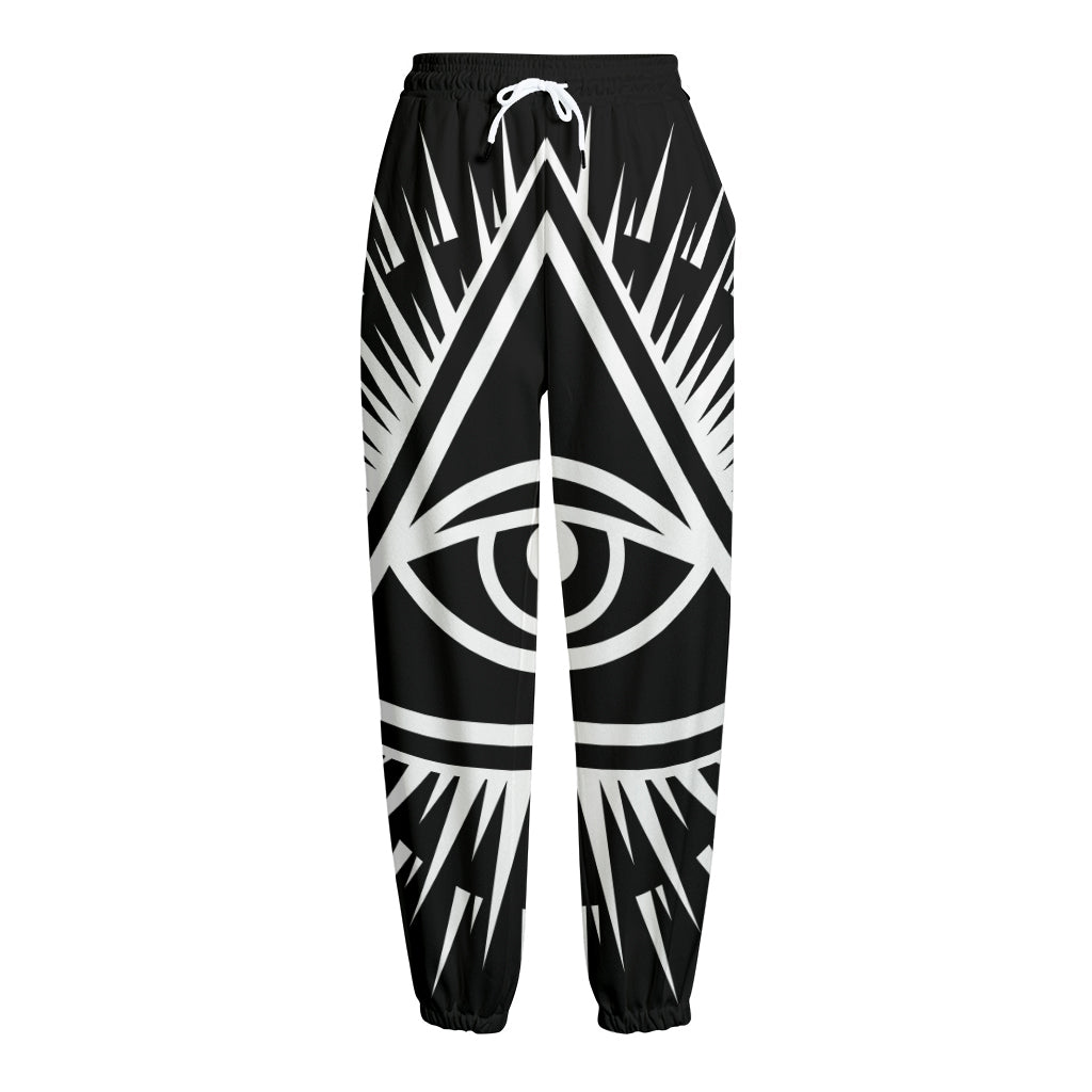 Black And White Illuminati Print Fleece Lined Knit Pants