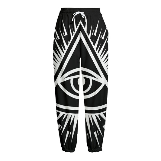 Black And White Illuminati Print Fleece Lined Knit Pants