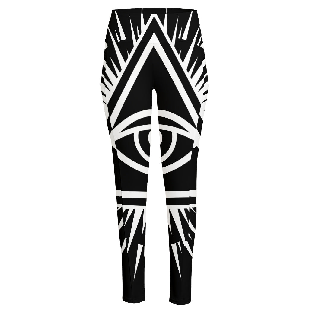 Black And White Illuminati Print High-Waisted Pocket Leggings