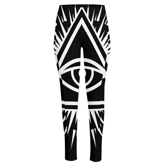 Black And White Illuminati Print High-Waisted Pocket Leggings