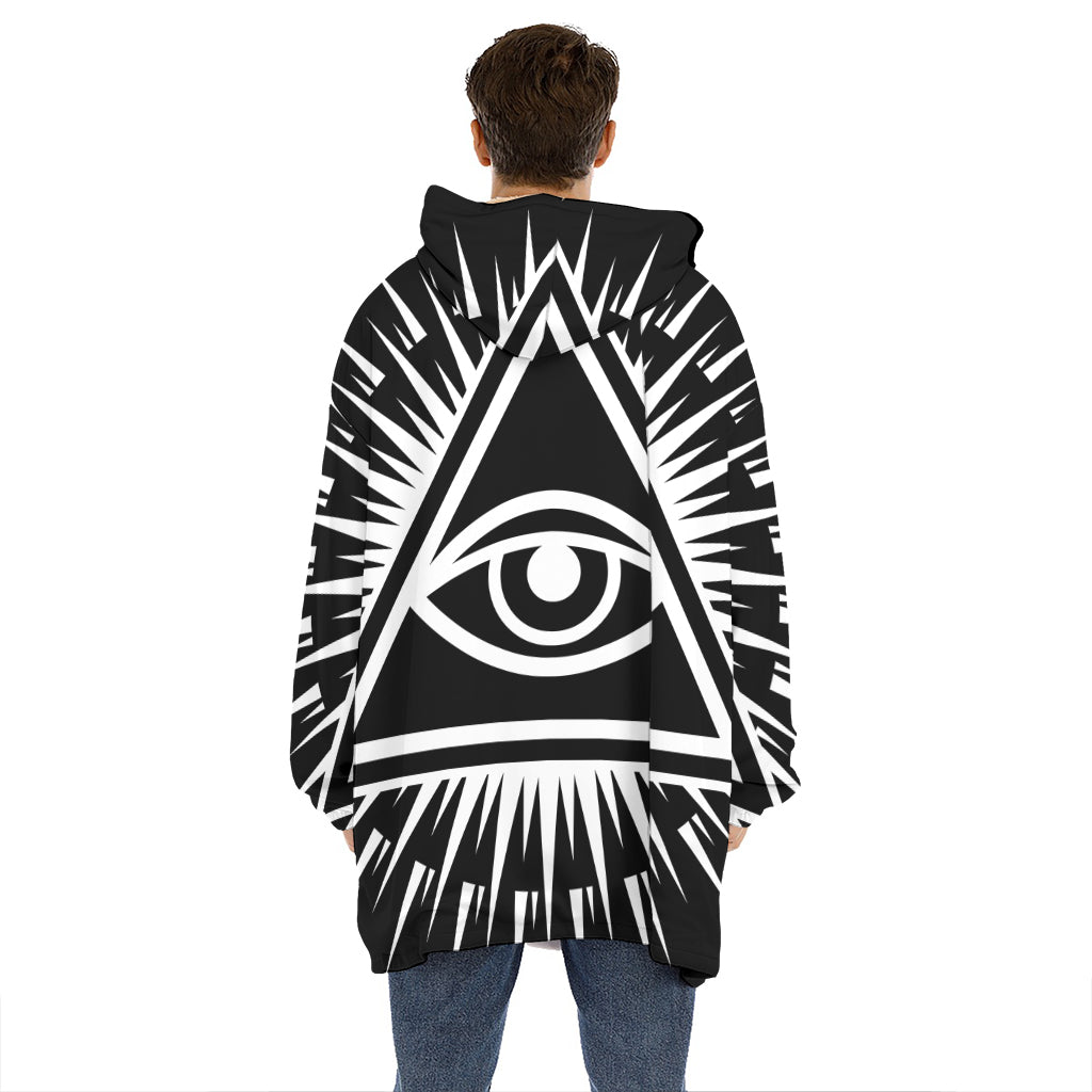 Black And White Illuminati Print Hoodie Blanket