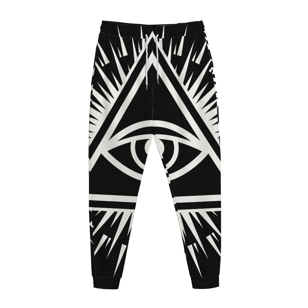 Black And White Illuminati Print Jogger Pants
