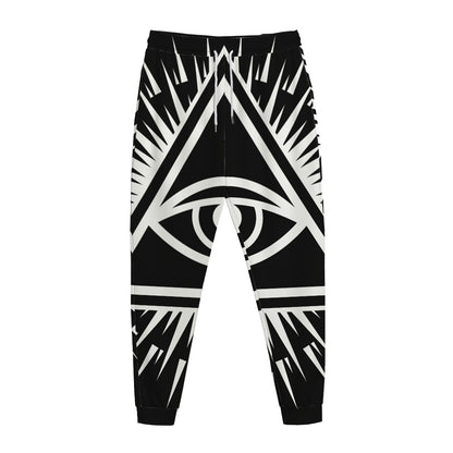 Black And White Illuminati Print Jogger Pants
