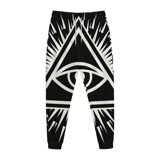 Black And White Illuminati Print Jogger Pants