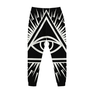 Black And White Illuminati Print Jogger Pants