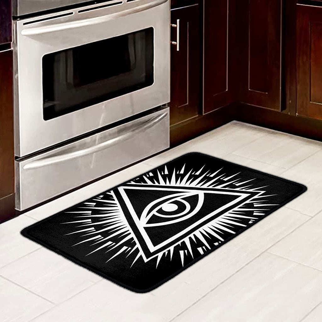 Black And White Illuminati Print Kitchen Mat
