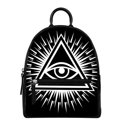 Black And White Illuminati Print Leather Backpack