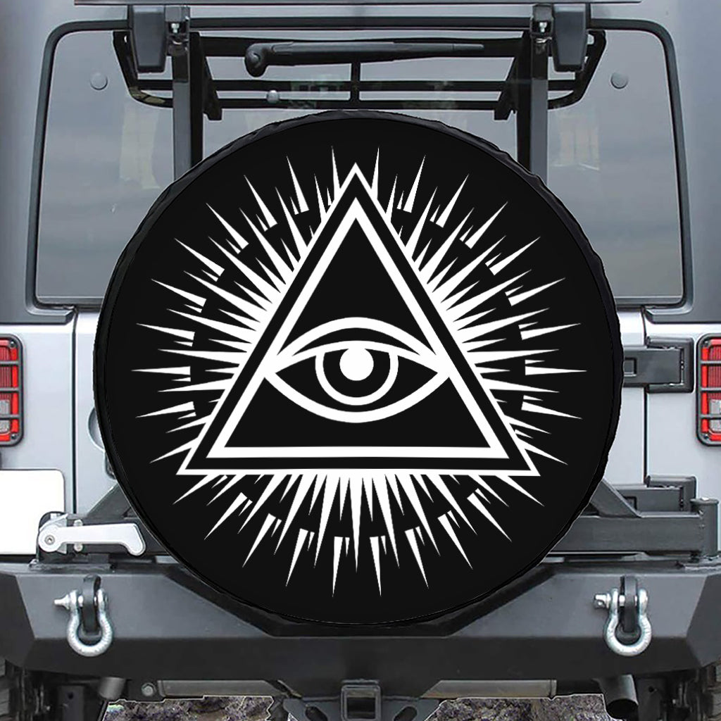 Black And White Illuminati Print Leather Spare Tire Cover