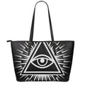 Black And White Illuminati Print Leather Tote Bag With Zipper