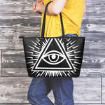 Black And White Illuminati Print Leather Tote Bag